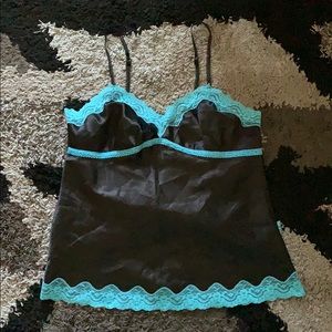 tripp nyc black blue lace satin cami
